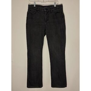 NYDJ Womens Denim Jeans Faded Black Straight Leg Sz 10 Lift Tuck Pocket Detail